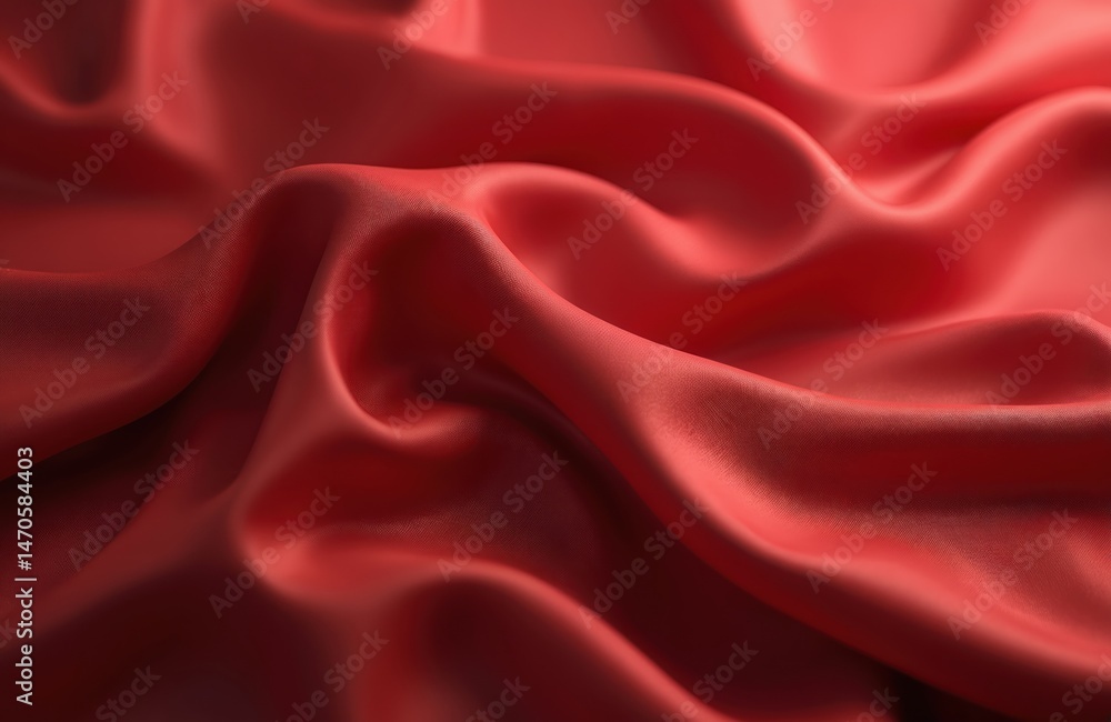 Aufkleber Red fabric waves flowing pattern. Silky satin material background with soft folds creating elegant curves. Smooth surface, wavy texture, shiny drape. Decorative textile, fashion design, red color.
