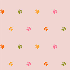 Colorful Paw Print Pattern on a Pastel Pink Background