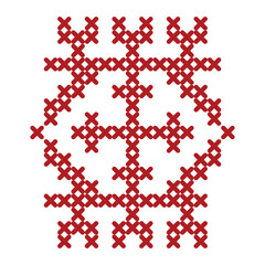 Red cross-stitch embroidery pattern with central motif for decorative art