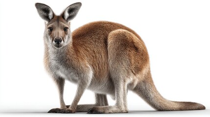 Fototapeta premium Kangaroo full body, standing tall and strong, isolated on white background