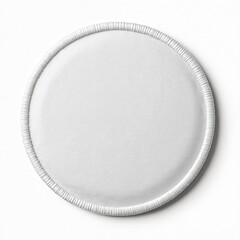 White round blank embroidery patch isolated. Empty template for logo or design. Textile label with stitches. Mockup for brand. Product presentation. Textile object for customization or decor.