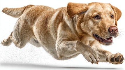 Labrador Retriever running, joyful and free, isolated on background