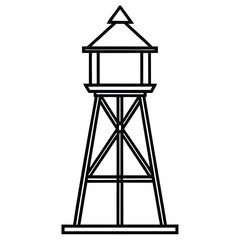 Naklejka premium Outlined water tower stands boldly, showing minimalist structure with pyramidal roof and linear framework