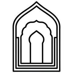 Ornate outline depicts a single arched gateway with an Islamicstyle design against white