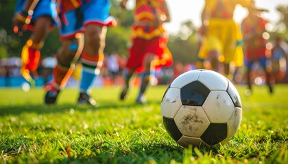 Soccer Ball on Field with Players in Action