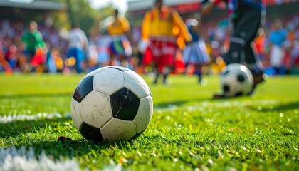 Soccer Ball on Field with Players in Action