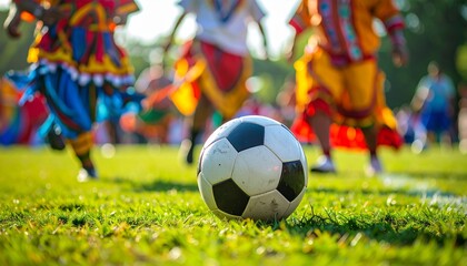 Soccer Ball on Field with Players in Action