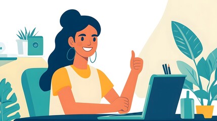 Fototapeta premium Woman giving a warm smile and thumbs up to her coworker as encouragement