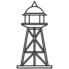 Simple outline shows a vintage water tower with distinct framework and domed reservoir