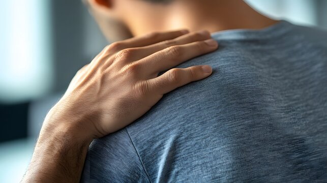 Close-up of hands giving a supportive pat on the shoulder