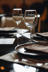 Elegant restaurant table setting with glass