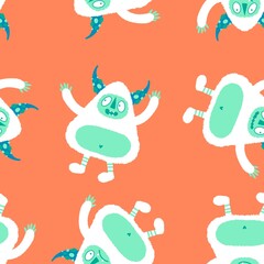 Winter monsters seamless Christmas yeti pattern for wrapping paper and fabrics