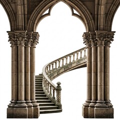 Fototapeta premium Ancient stone gothic staircase, isolated on a white
