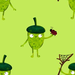 Autumn leaves seamless acorn pattern for wrapping paper and fabrics