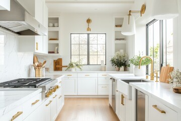Fototapeta premium newly renovated kitchen interior in a flipped house, with modern fixtures and finishes 