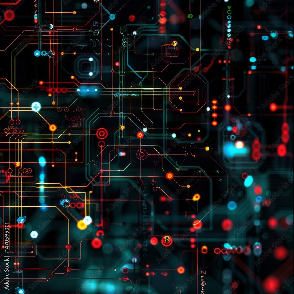 Aufkleber abstract digital circuitry: a mesmerizing abstract image of glowing digital circuitry, featuring int