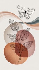 Modern Minimalist Botanical Line Art with Geometric Shapes and Butterfly – Scandinavian-Inspired Composition Generative AI
