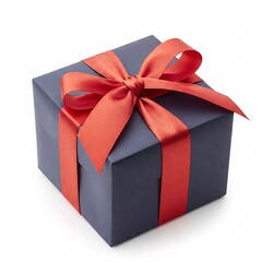 Obraz premium Dark blue gift box with red bow, isolated on a white