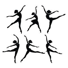 silhouette gymnast dancer, set of ballerina female flexible pose