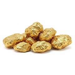 Obraz premium Pile of gold nuggets isolated on a white. Precious metal, wealth, and investment.