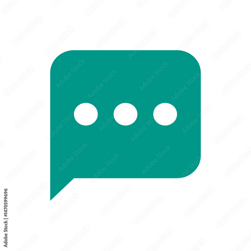 Poster a teal speech bubble with rounded corners and three white dots indicating a message is loading or ty