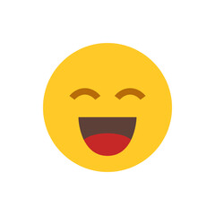 Fototapeta premium A vibrant yellow laughing emoji with closed eyes and an open mouth displaying a red tongue and dark gums