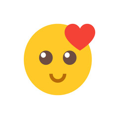 Illustration of a yellow circular emoji with a smiling face and a red heart shape above its head area