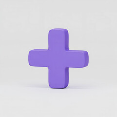 Fototapeta premium Purple plus sign on white background minimalist design medical symbol illustration