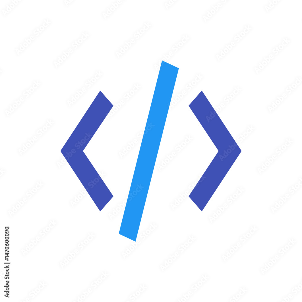 Poster illustration of angled brackets with a slash in between representing code on a white background imag