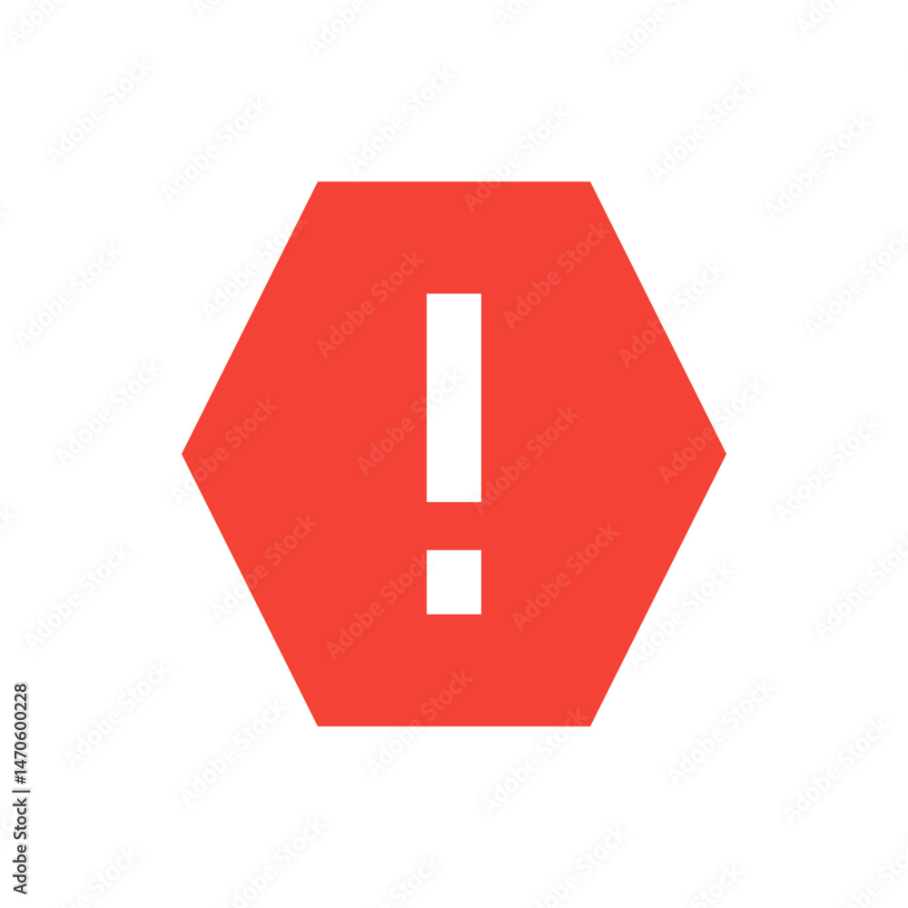 Poster red hexagon containing a white exclamation mark indicating a warning or an error message alert sign