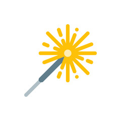Illustration of a single sparkler with golden sparks emanating from a gray handle on a white background