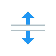 Illustration of a blue arrow pointing upwards and a blue arrow pointing downwards with gray lines in between