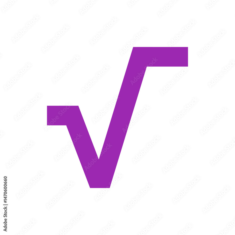 Poster a purple square root symbol displayed on a white background providing a clear and simple mathematica