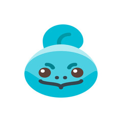 Illustration of a cartoonish blue creature with a round head and a topknot on a white background