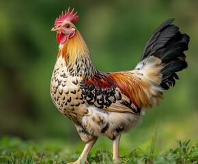 Fototapeta premium Dutch bantam chicken in the wild, with copy space