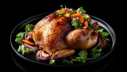Roasted whole chicken with vibrant toppings