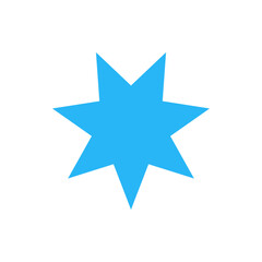 A light blue seven pointed star with sharp edges against a plain white background in a simple graphic style