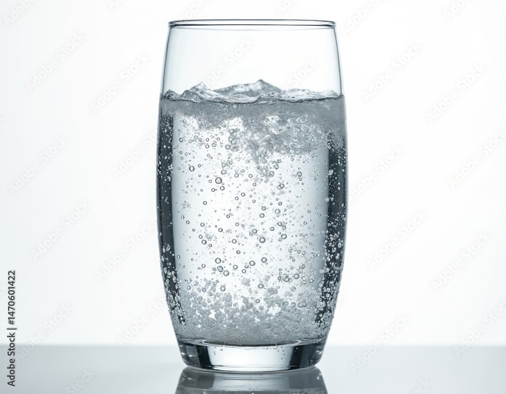Aufkleber glass of sparkling seltzer water. transparent liquid in a glass. bubbles rise creating effervescence