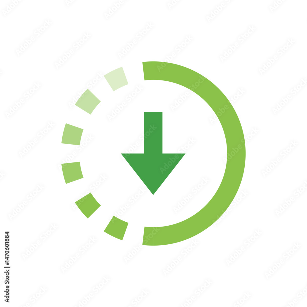 Poster green download arrow icon with a segmented circular progress indicator on a white background design 