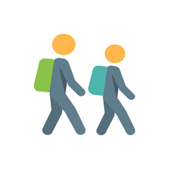 Two stick figures walking with backpacks representing students or travelers in a simple illustration style