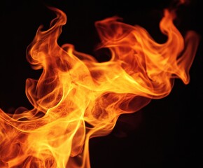 Fototapeta premium Orange red fire on black background, with copy space