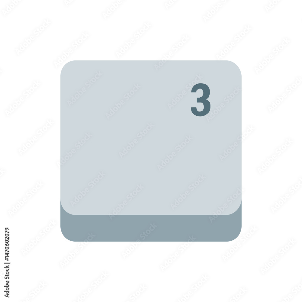 Poster a light gray rounded rectangle with a darker gray stripe at the bottom and the number three in the u