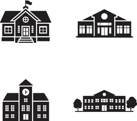 Fototapeta premium School building silhouette set vector illustration isolated On Transparent Background