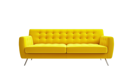 A sleek, rectangular yellow leather sofa with clean lines and slightly curved armrests for a modern look  isolated on white background or transparent png 


