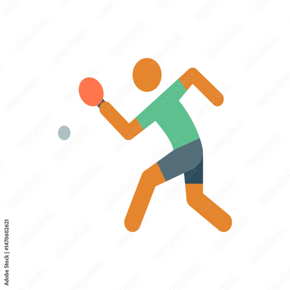 Poster illustration of a stick figure playing table tennis with a paddle and ball in a dynamic action pose 