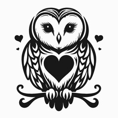Obraz premium vector silhouette of a barn owl with heart-shaped face, perched pose