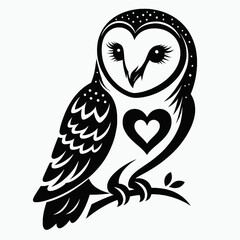 vector silhouette of a barn owl with heart-shaped face, perched pose