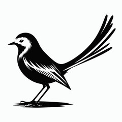 Obraz premium vector silhouette of a wagtail bird with long tail pointing downward, upright pose, simple design, white background