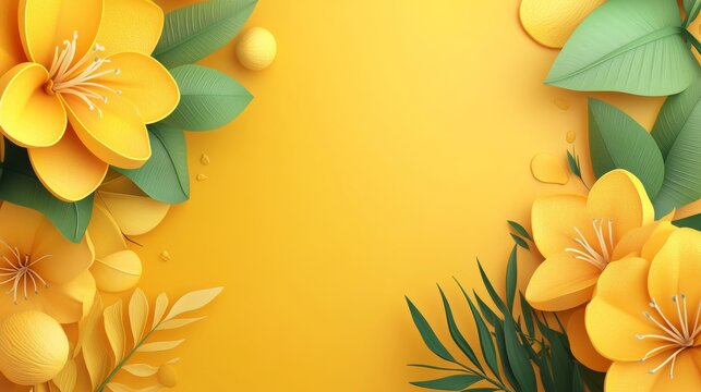 Stunning Yellow Floral Design with Green Leaves yellow flower background