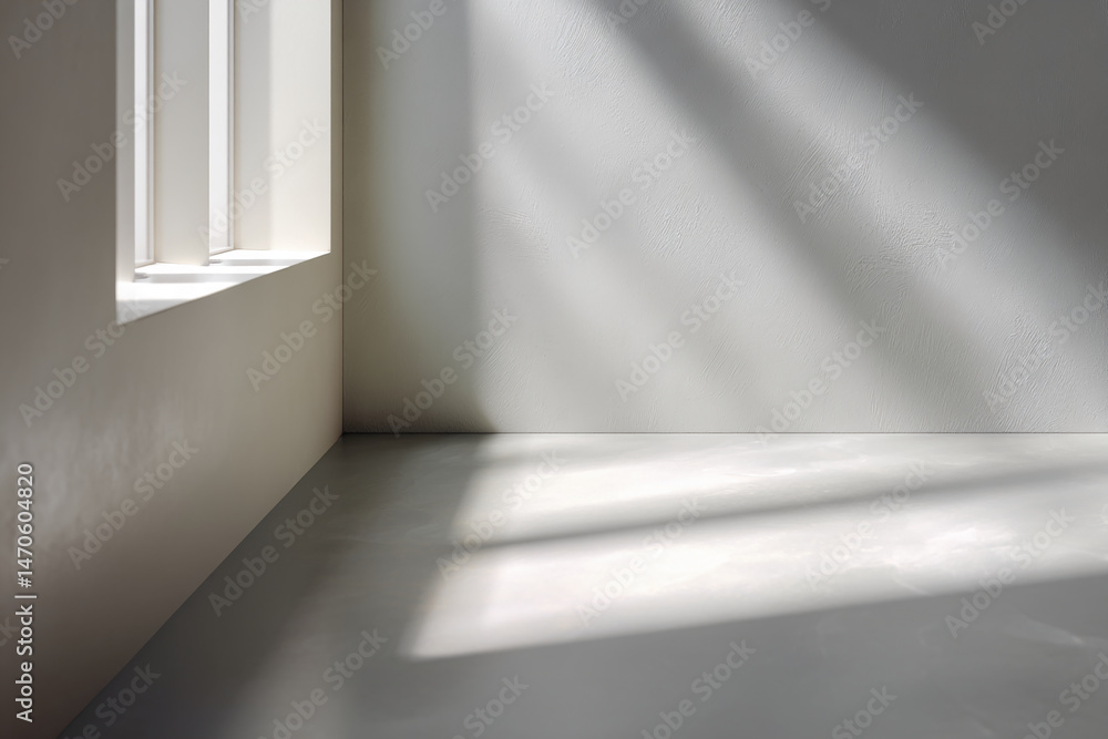 Aufkleber minimalist room corner with sunlight streaming through window, showcasing blank floor space ideal fo